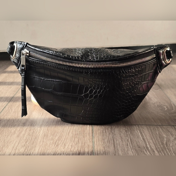 The Drop Handbags - The Drop Preston Black Croc Embossed Belt Bag Fanny Pack Crossbody Vegan
